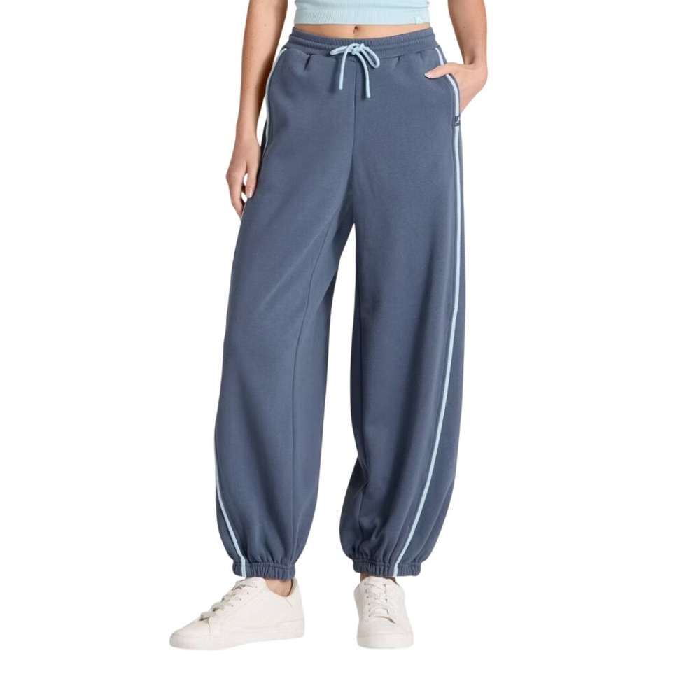 JoyLab Women's Blue Contrast Barrel Leg Fleece Jogger Sweatpants Size XL